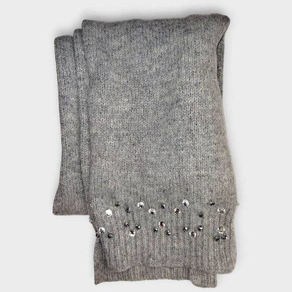 Matalin Winter Wool Scarf Long Rectangle Wrap Gray Angora Jewels Scarf Whimsicor - Picture 1 of 8